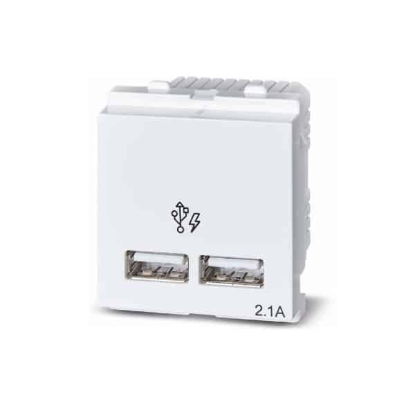 Schneider Opale 2.1A Modular USB Socket 2  Gang 2M White X7003WH