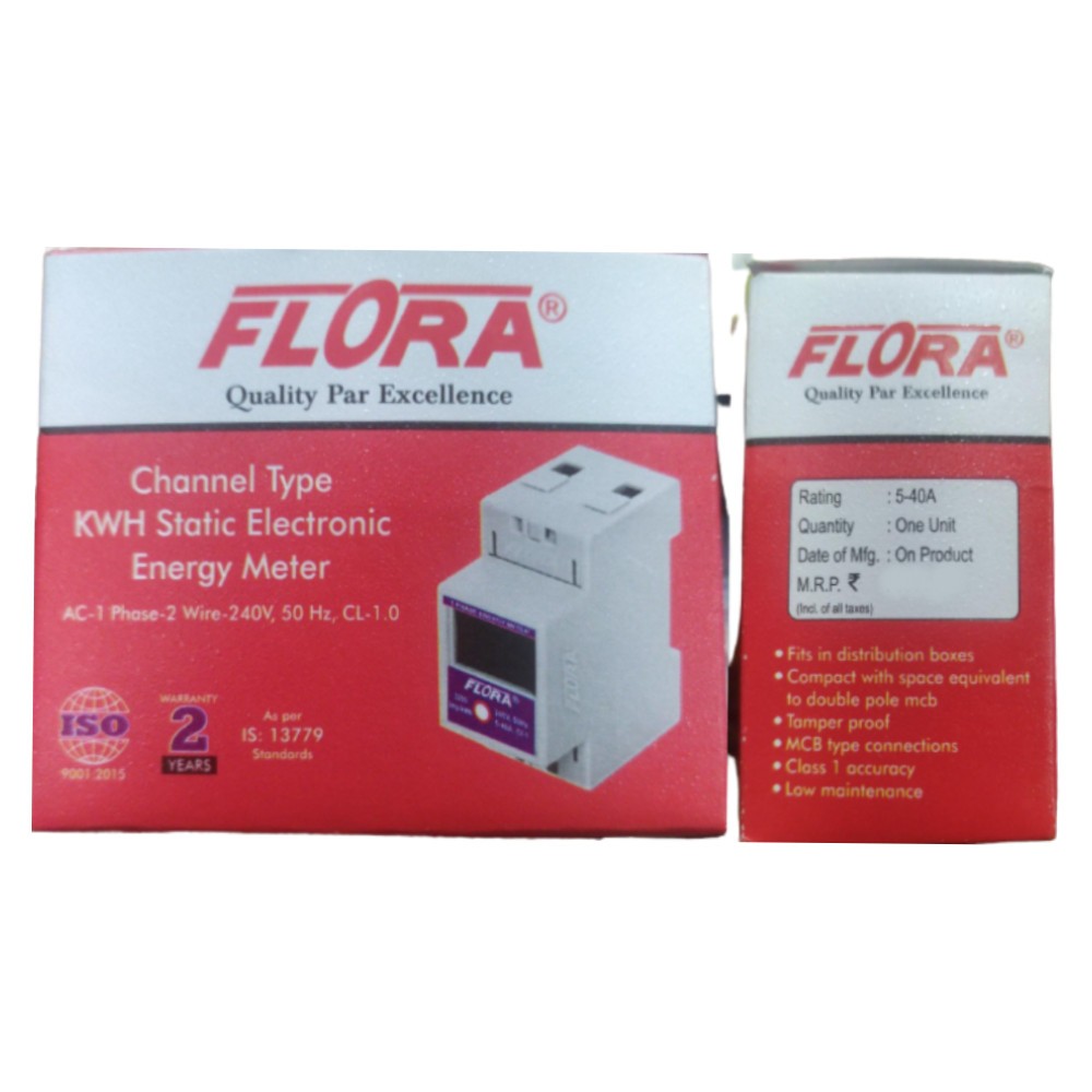 Flora 5-40A 1 Phase kWh Electric Sub Meter Channel Type