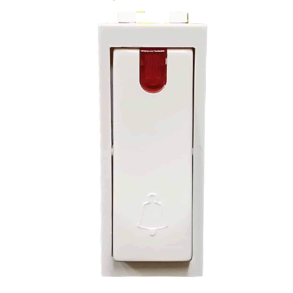 Honeywell MK Wraparound 6A 1 Way Modular Bell Push Switch White - With Indicator, 1M