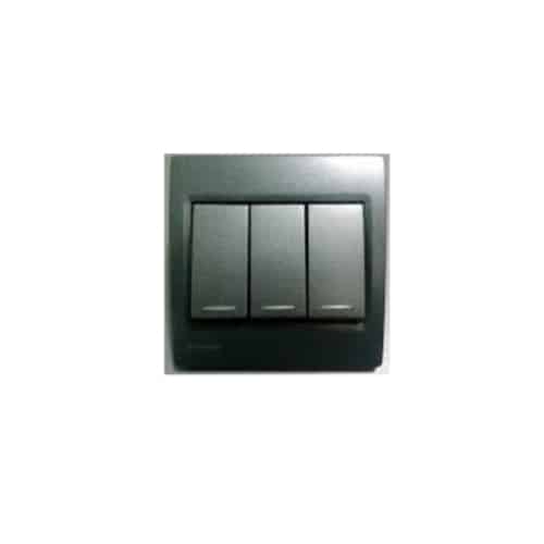 Siemens DELTA vega 10A 1 Way Switch (Complete Unit) - With Indicator, Metallic Carbon, 3 Gang