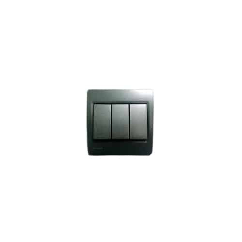Siemens DELTA vega 10A 1 Way Switch (Complete Unit) - Without Indicator, Metallic Carbon, 3 Gang