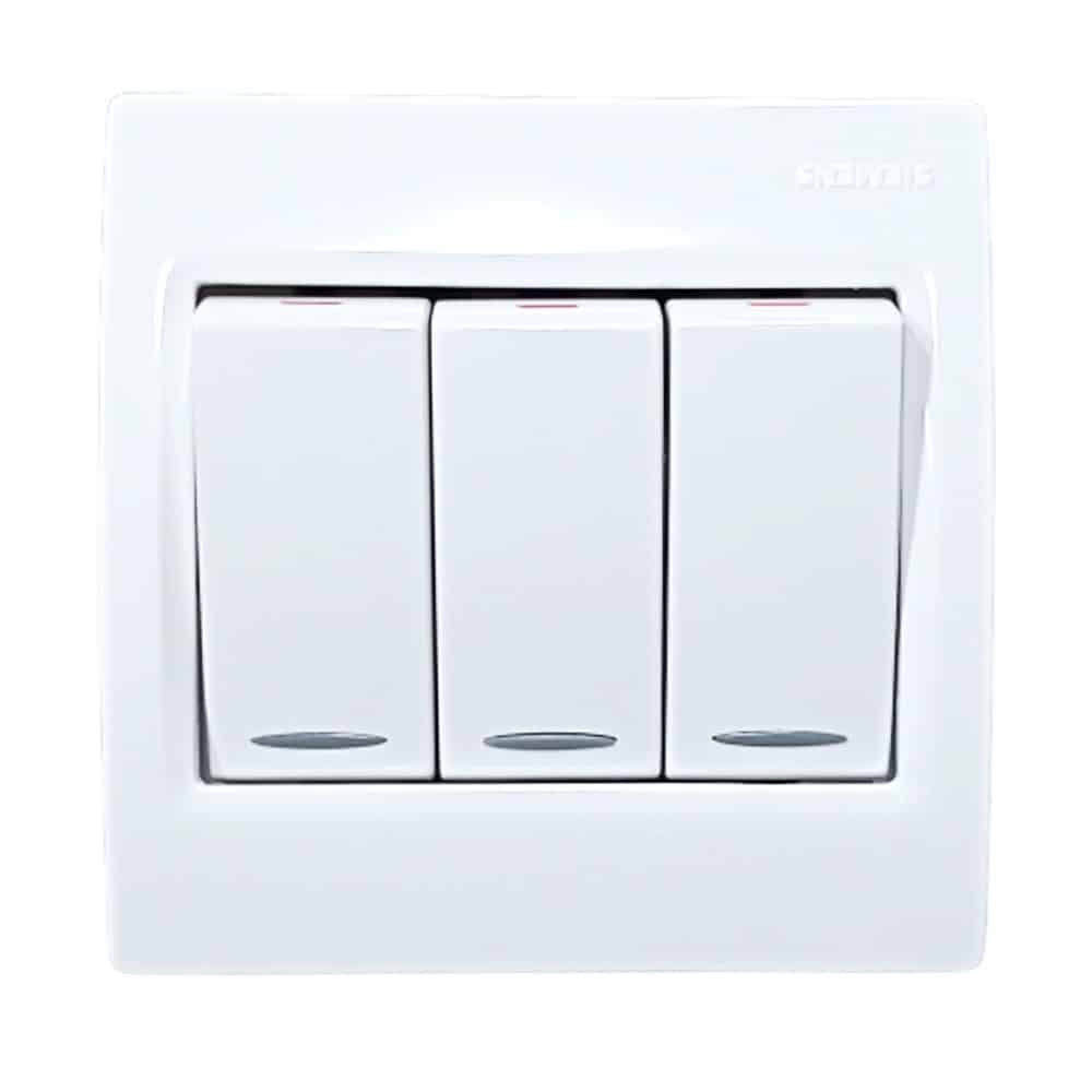 Siemens DELTA vega 10A 1 Way Switch (Complete Unit) - Without Indicator, Snow White, 3 Gang