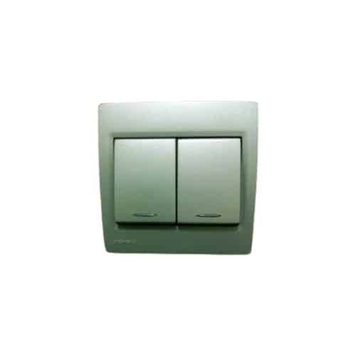 Siemens DELTA vega 10A 1 Way Switch (Complete Unit) - With Indicator, Metallic Aluminium, 2 Gang
