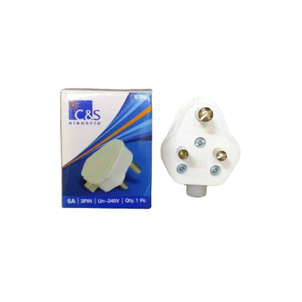 C&S Electric 3 Pin Plug Top White - 6A