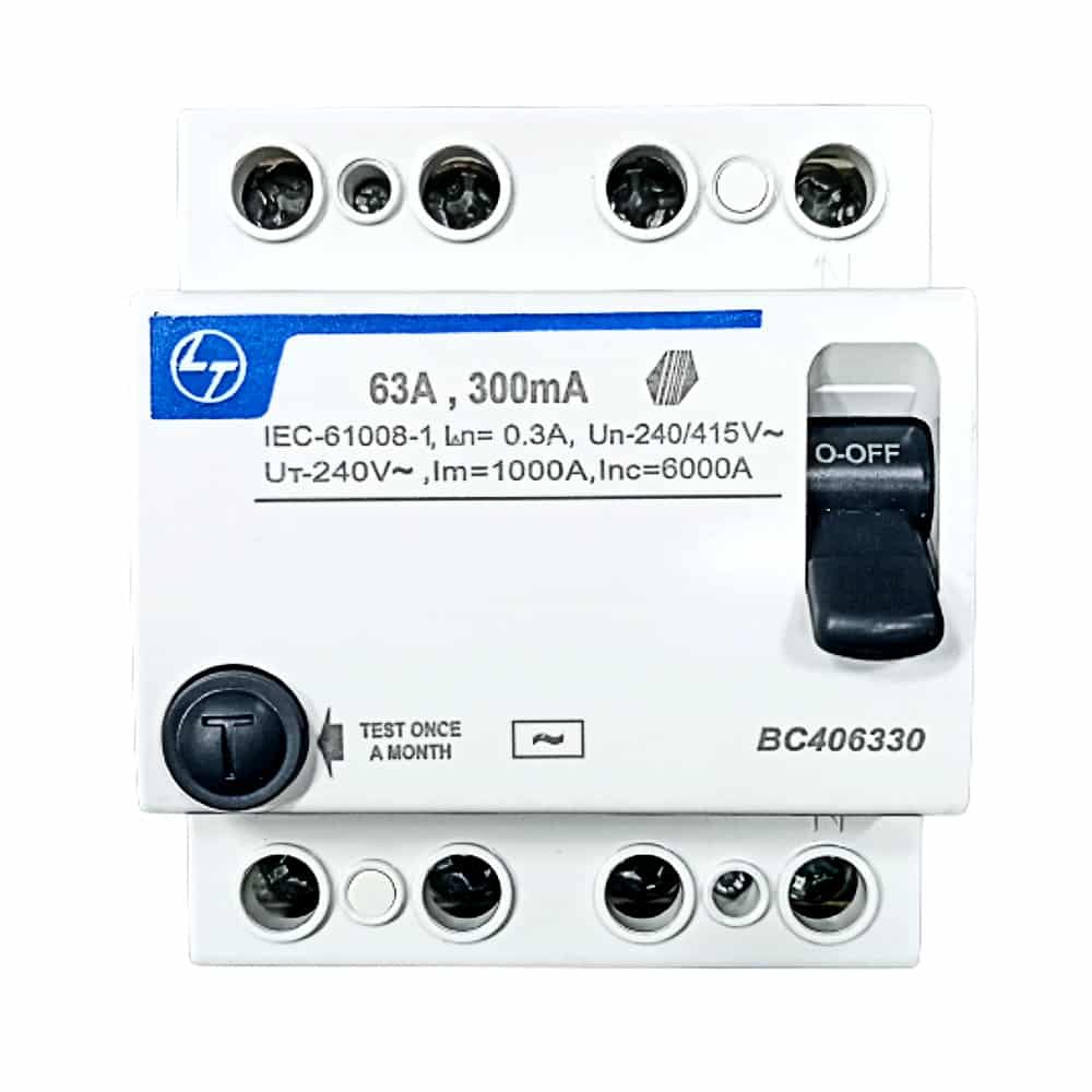 L&T Tripper RCCB - 63A, 4 Pole, 300mA